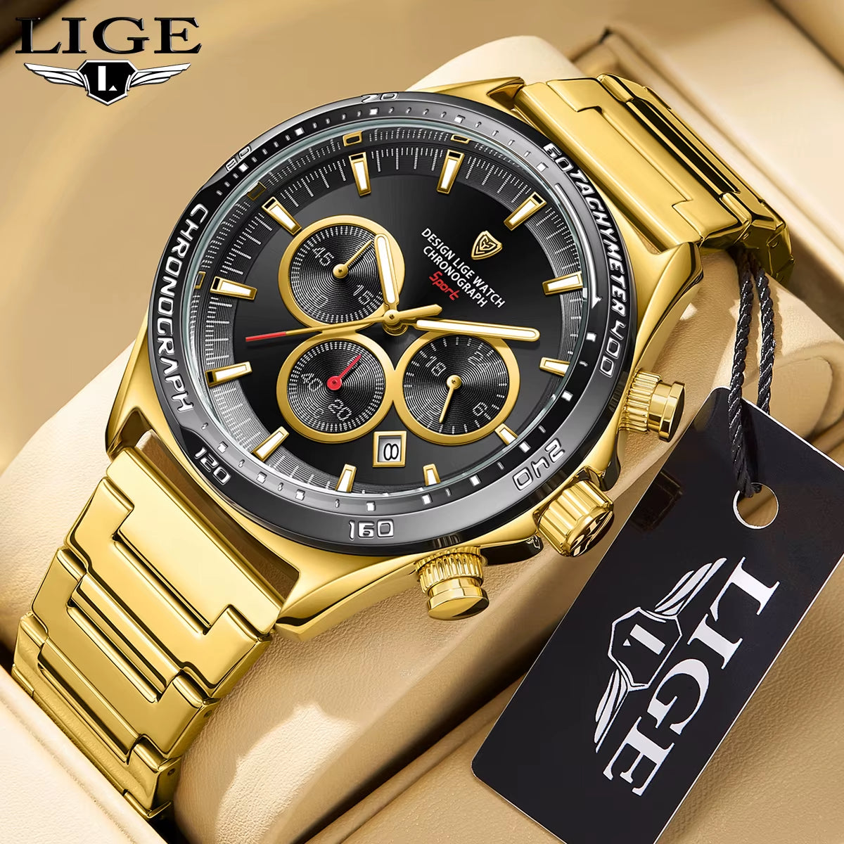Fashion Luxury Quartz Men'S Watches Big Dial Design Waterproof Lumoinous Watch Auto Calendar Stainless Band Sport Clock+Box