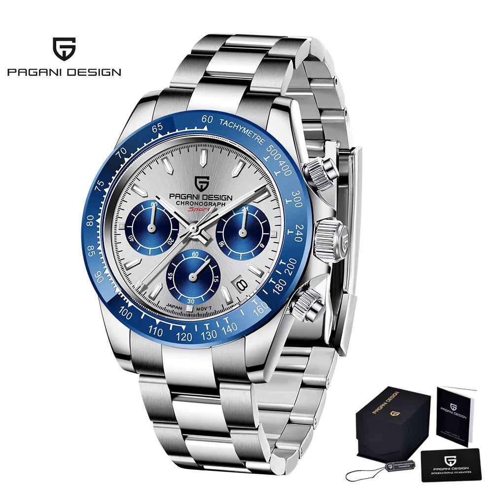 PAGANI DESIGN 2024 New Men Sports Quartz Watches Sapphire Stainless Steel Top Brand Luxury Watch Chronograph VK63 Reloj Hombre