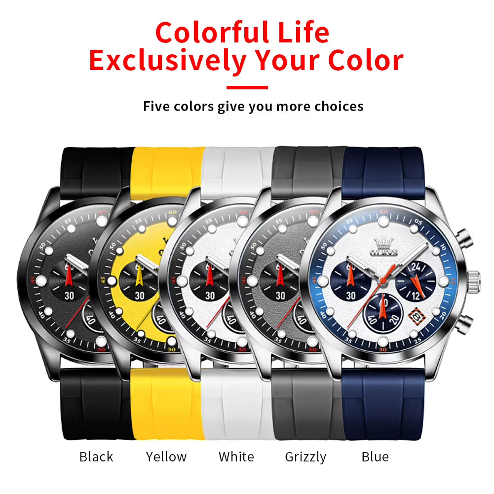 Top Brand Original Fashion Men'S Watches Multifunctional Silicone Adhesive Tape Quartz Watch Luminous Calendar Wristwatch