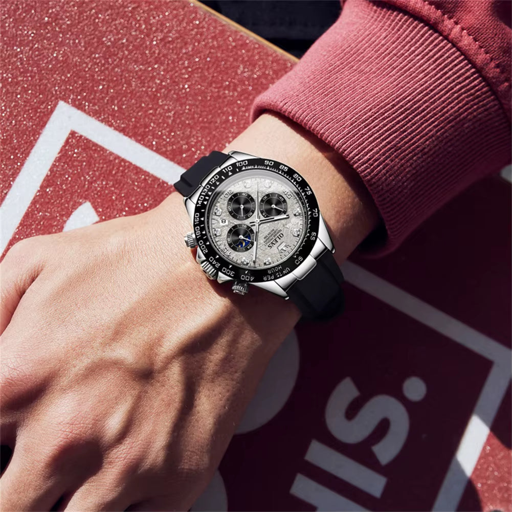 Top Brand Men'S Watches Classic Retro Wristwatch for Man Waterproof Silicone Strap Luminous Moon Phase Chronograph Fashion