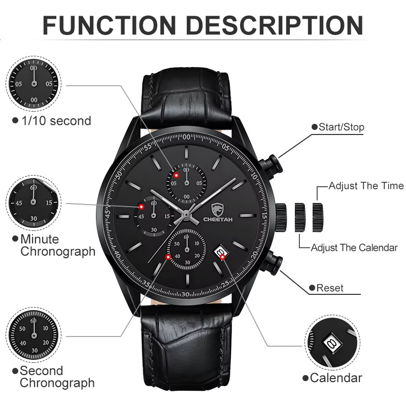 New Fashion Men Watch  Waterproof Quartz Chronograph Sport Wristwatch Leather Business Casual Male Clock Auto Date
