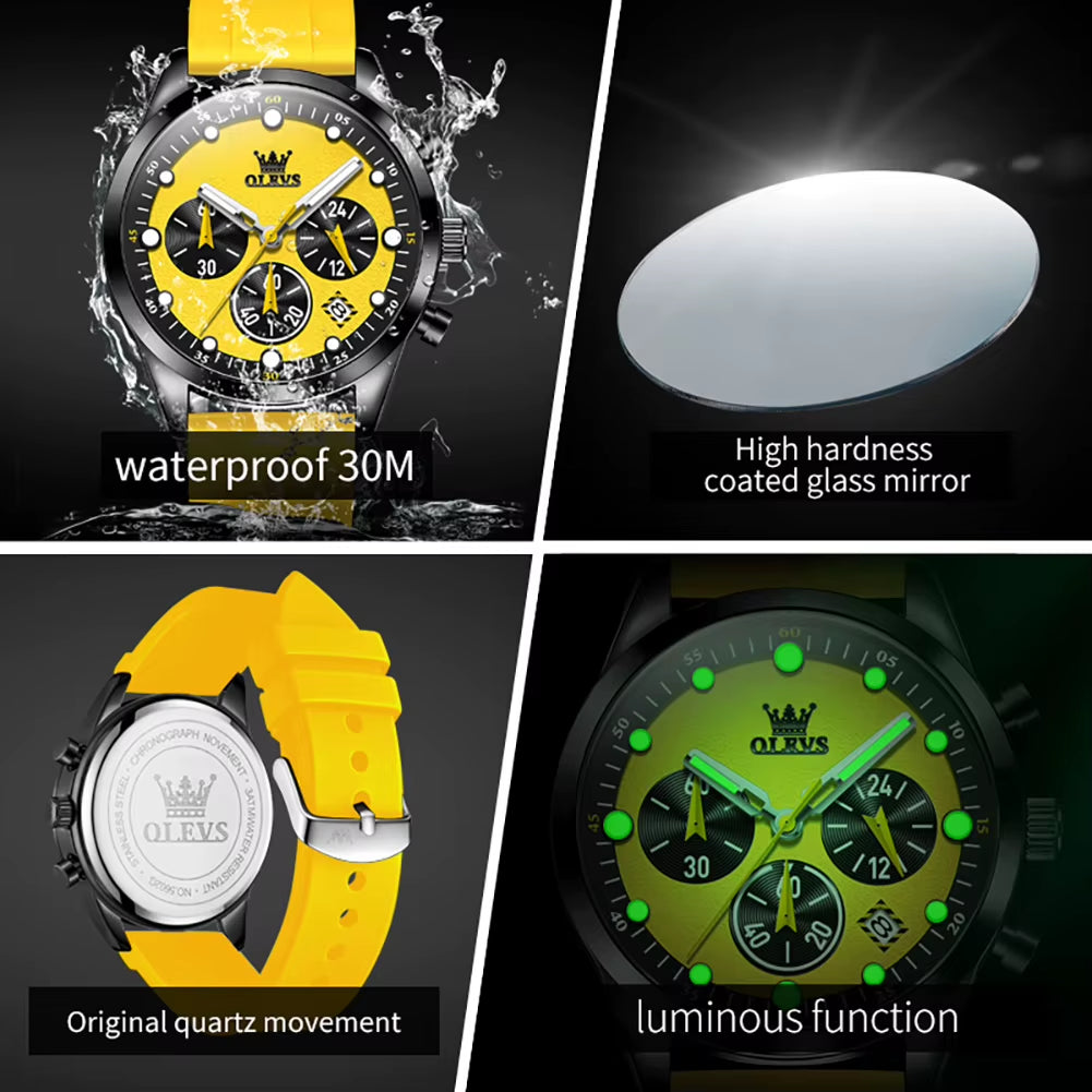 Top Brand Original Fashion Men'S Watches Multifunctional Silicone Adhesive Tape Quartz Watch Luminous Calendar Wristwatch
