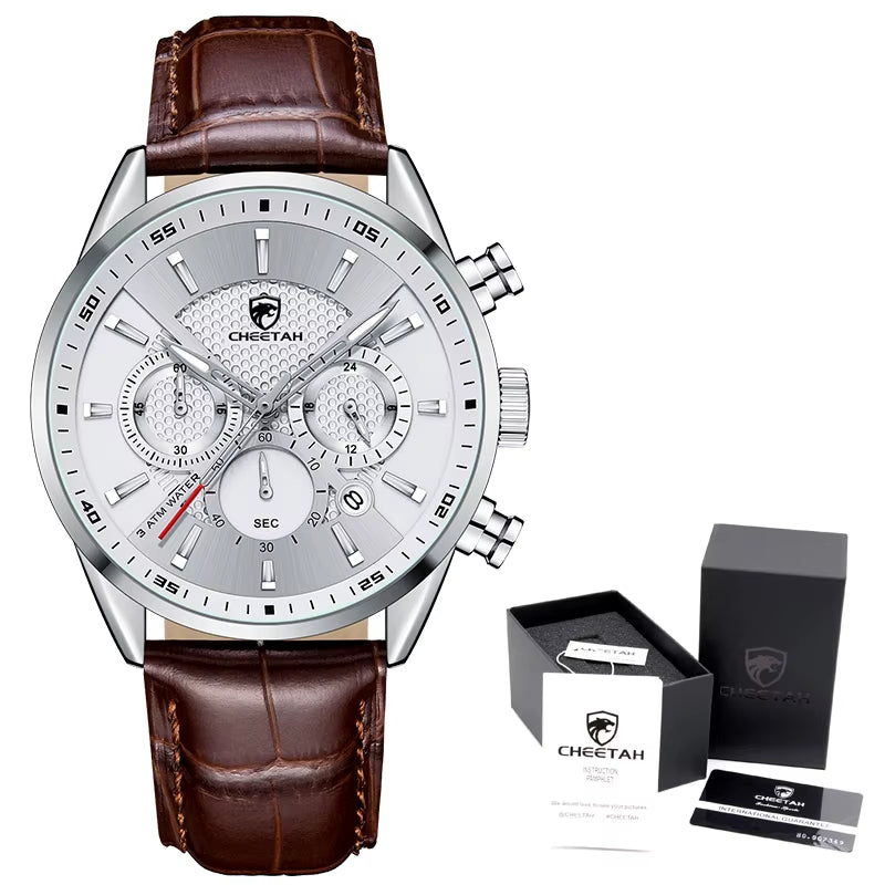 New  Mens Watches Top Luxury Brand Casual Quartz Watch Men Chronograph Waterproof Wristwatch Leather Date Sport Clock