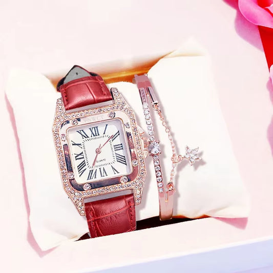 Women Diamond Watch Starry Luxury Bracelet Set Watches Ladies Casual Leather Band Quartz Wristwatch Female Clock Zegarek Damski