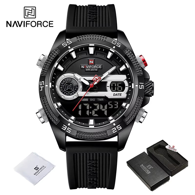 Casual Wild Silicone Strap Man'S Wristwatch Luminous Sports Water Resistant Dual Display Quartz Watches for Men NF9223