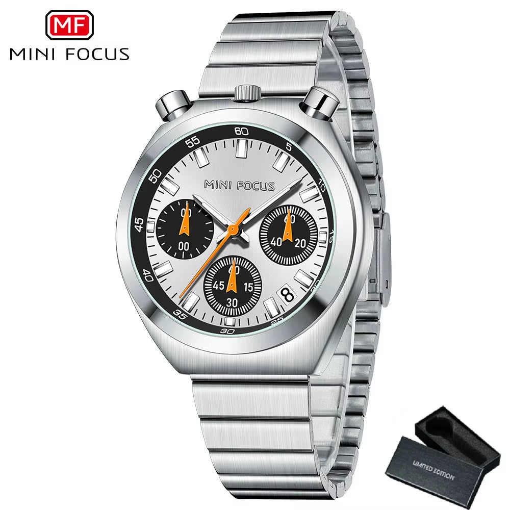MINI FOCUS Elegant Multifunctional Watch for Women Fashion Waterproof Quartz Ladies Watches Steel Band Bull Head Wristwatch Gift