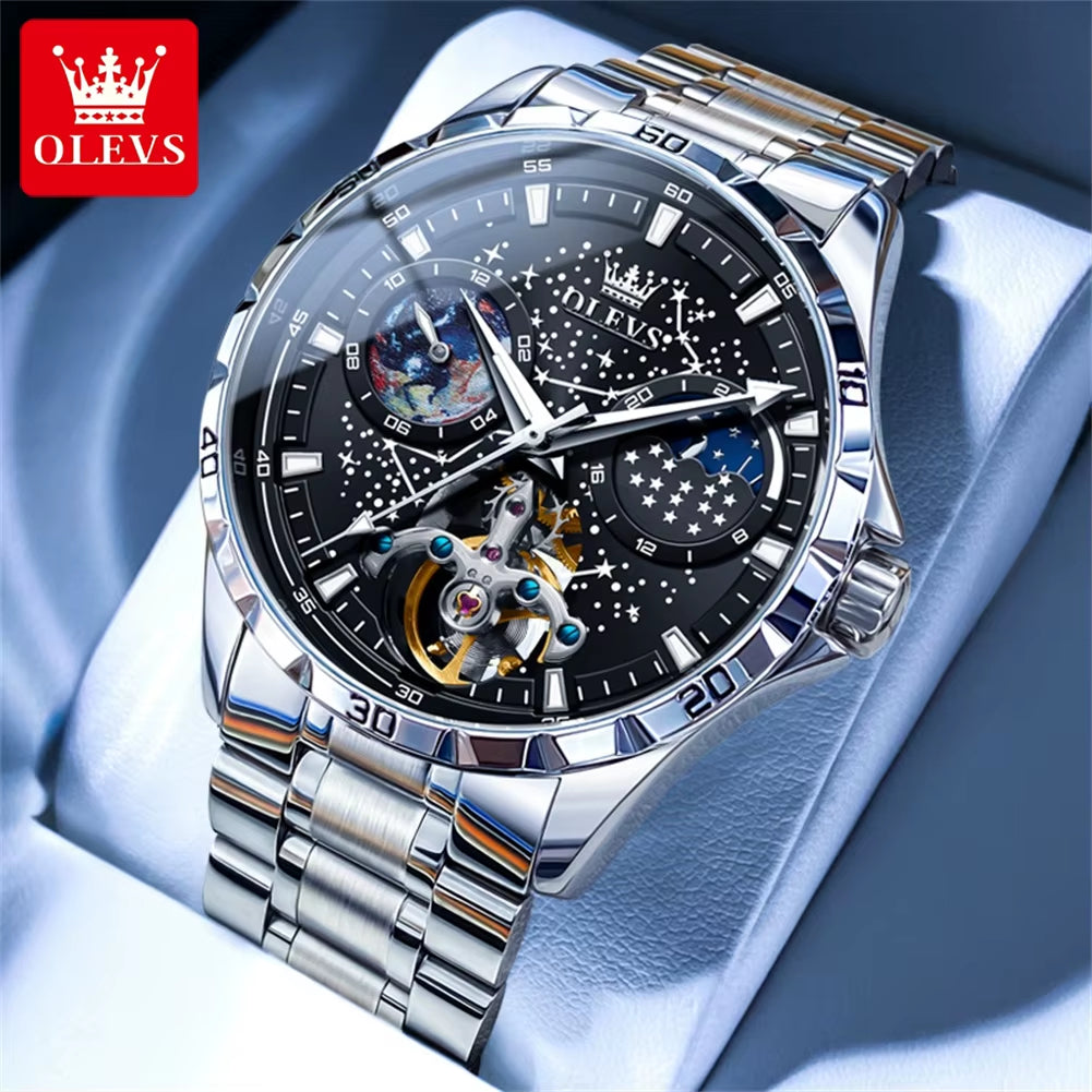Original Brand Men'S Watches Waterproof Multifunctional Luminous Fully Automatic Mechanical Watch Moon Phase Starry Disk