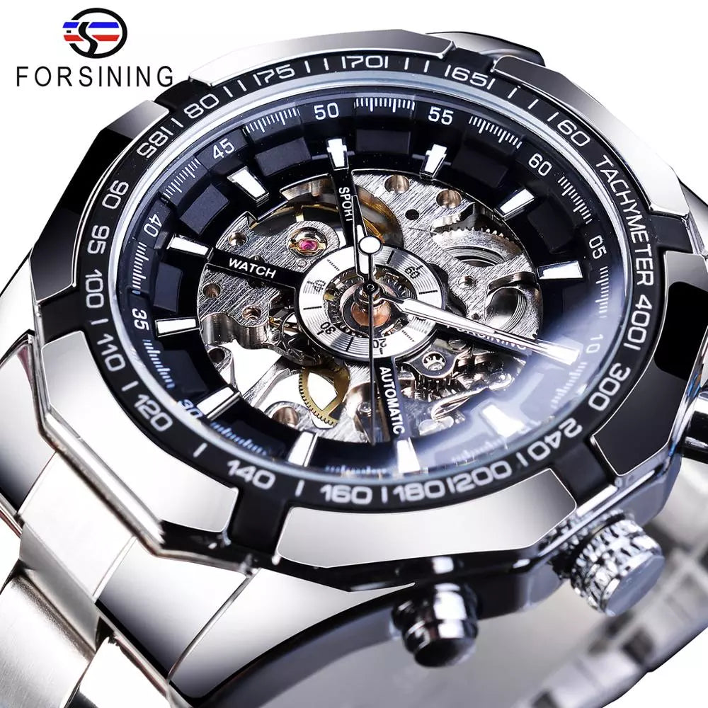 2021 Stainless Steel Waterproof Mens Skeleton Watches Top Brand Luxury Transparent Mechanical Sport Male Wrist Watches