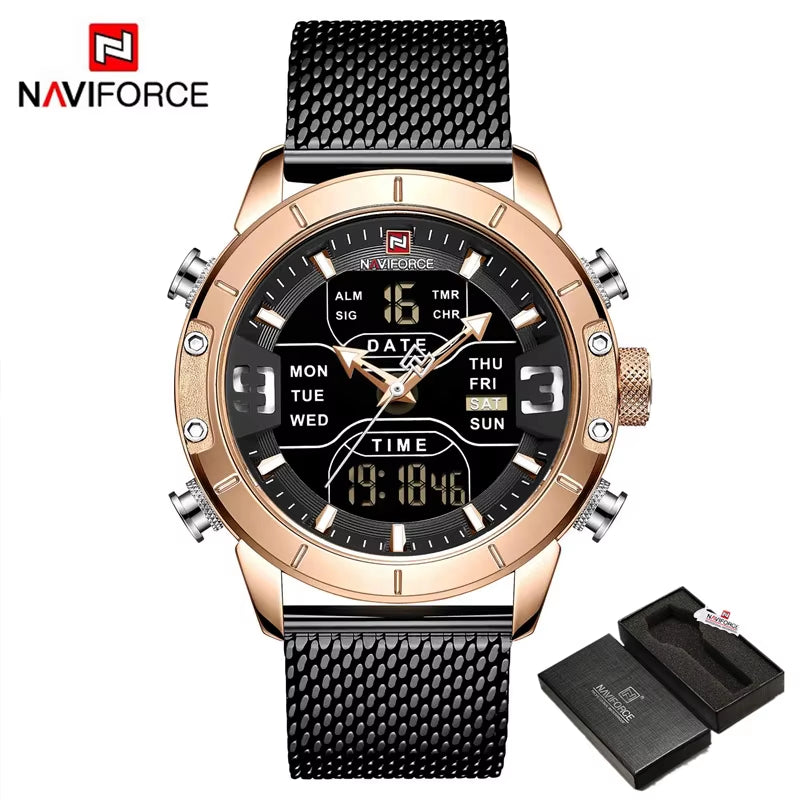 Luxury Brand NAVIFORCE Watches for Men Analog Digital Sports Waterproof Wristwatch Stainless Steel Siliver Original Watches 2022