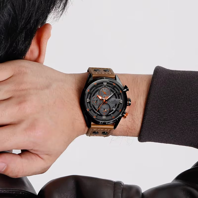 NAVIFORCE Watches for Men with Box Fashion Waterproof Chronograph Quartz Watches Leather Strap Mens Watch Relogios Masculino