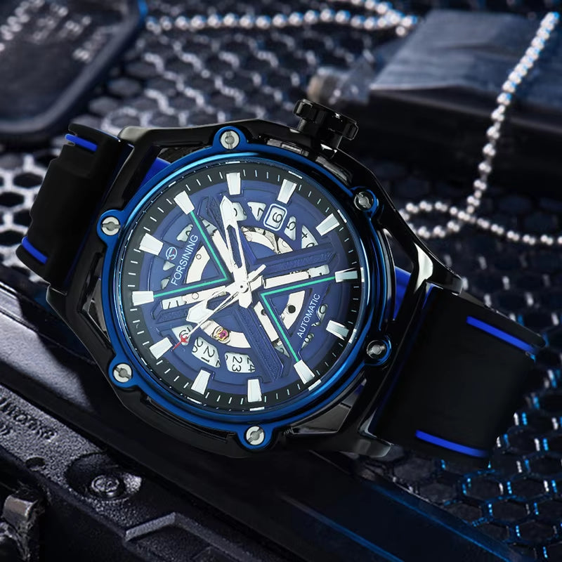 Mechanical Watches for Men Sports Calendar Hollow Dial Luminous Automatic Movement Mens Watch Relogios Masculino