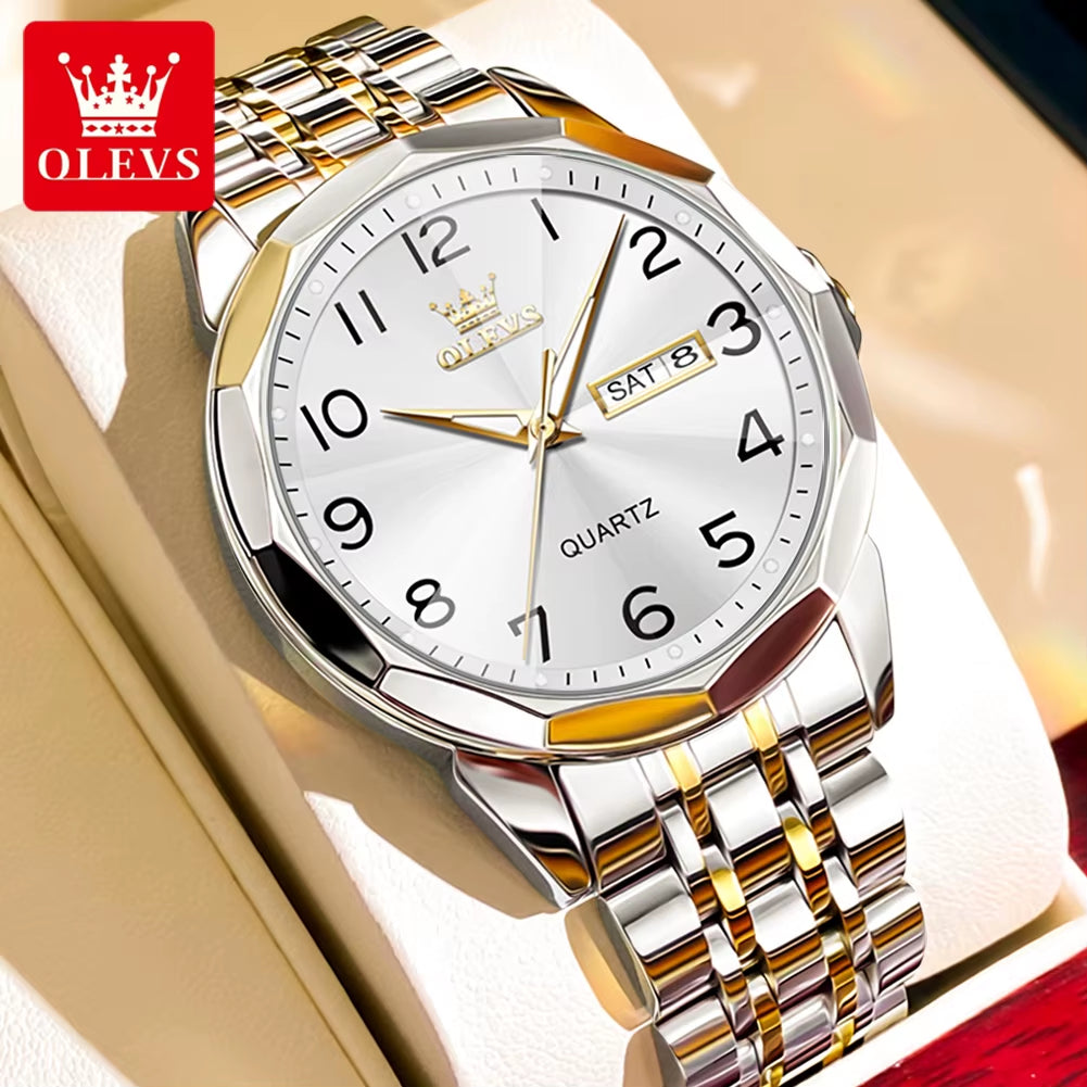 No.9970 Men'S Watches Rhombus Mirror Fashion Original Quartz Wristwatch Large Arabic Numeral Dial Waterproof Luminous