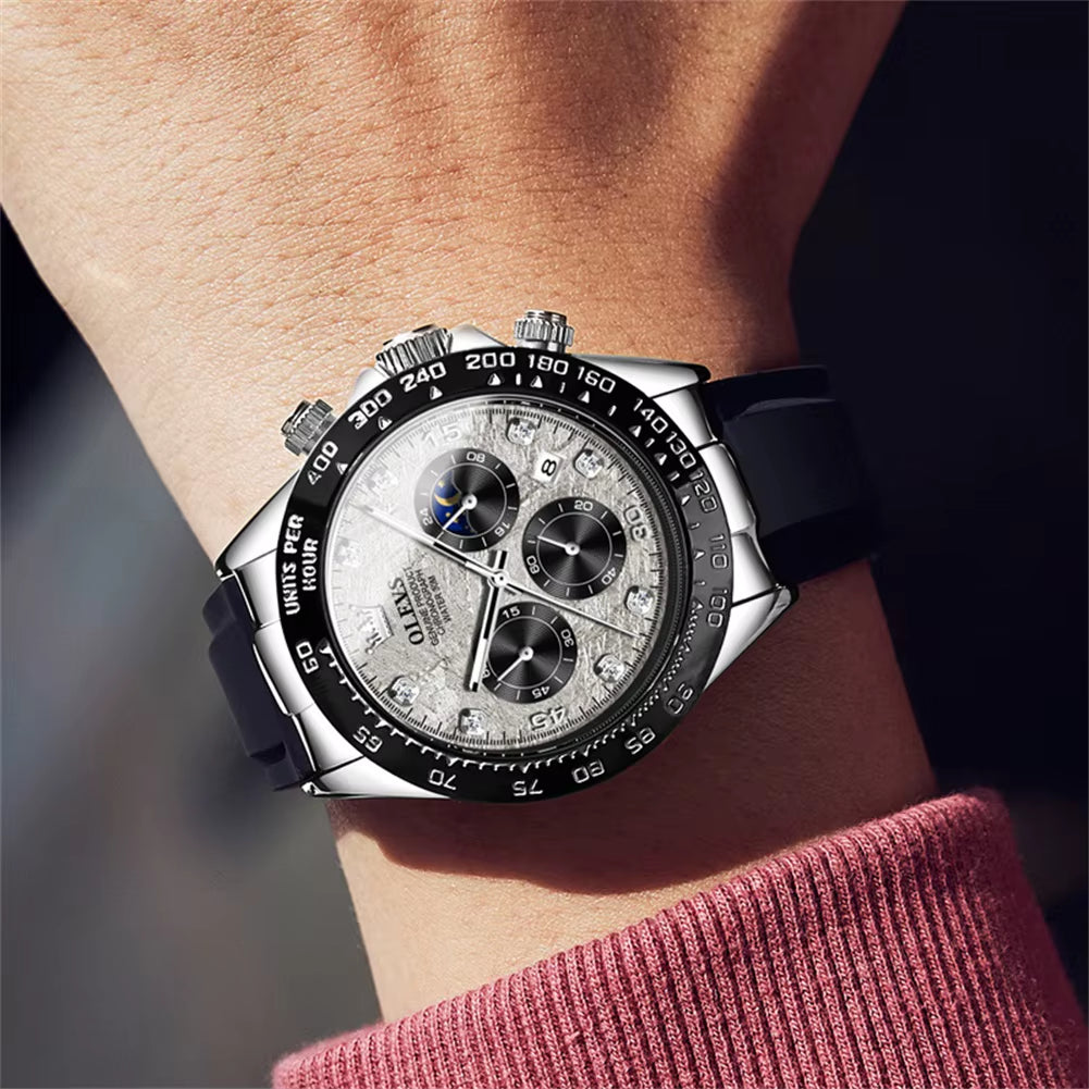 Top Brand Men'S Watches Classic Retro Wristwatch for Man Waterproof Silicone Strap Luminous Moon Phase Chronograph Fashion